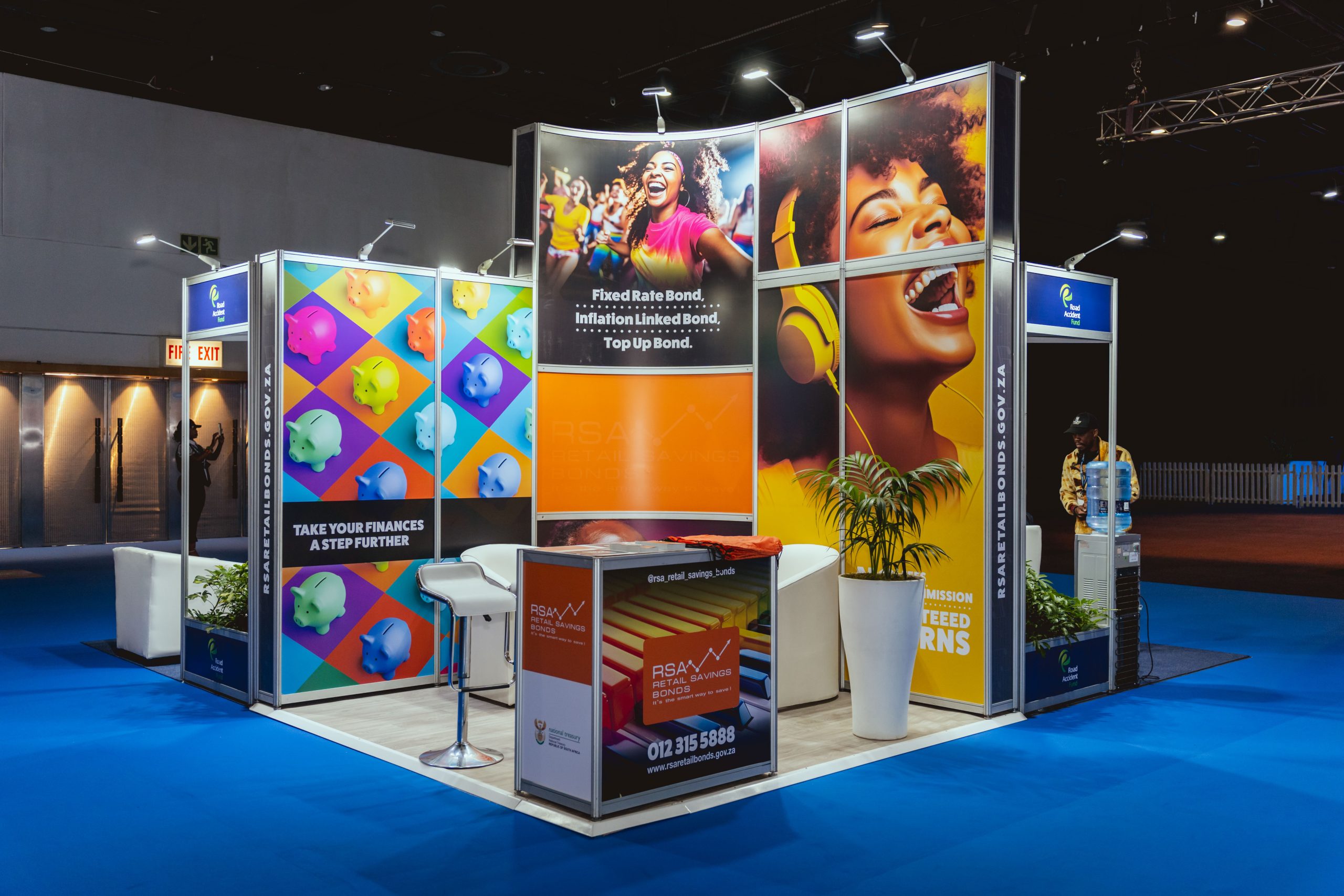 Colourful exhibition stand at an expo